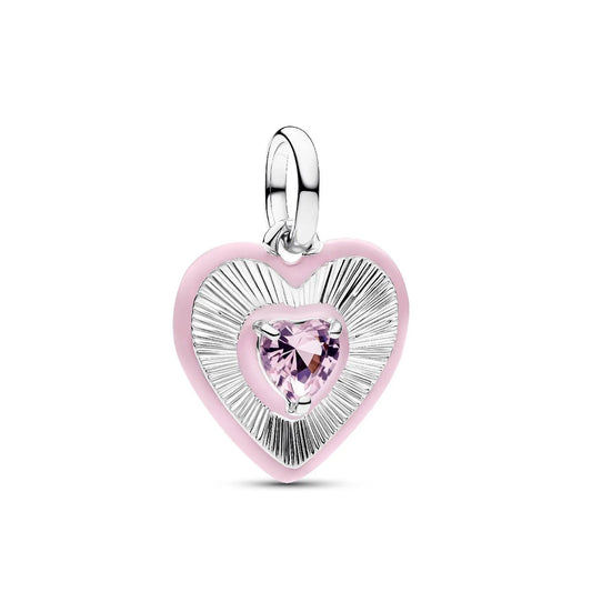 Radiating Pink Heart Medallion Charm S925 Sterling Silver
