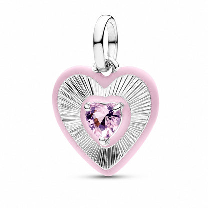 Radiating Pink Heart Medallion Charm S925 Sterling Silver