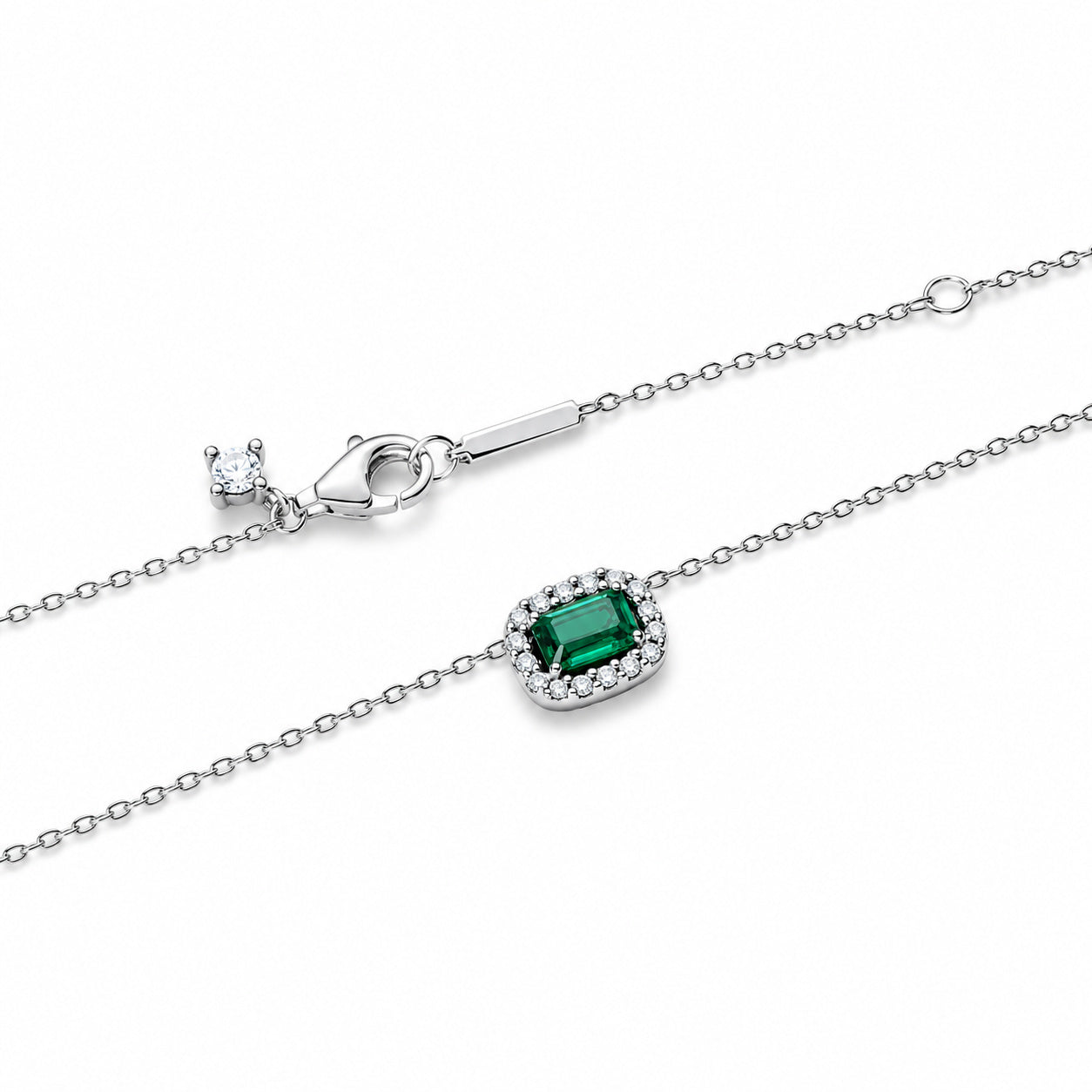 Rectangular Sparkling Green Halo Necklace Pendant S925 Sterling Silver