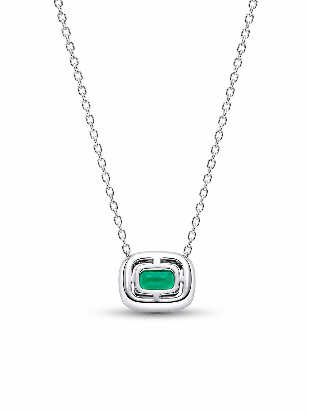 Rectangular Sparkling Green Halo Necklace Pendant S925 Sterling Silver