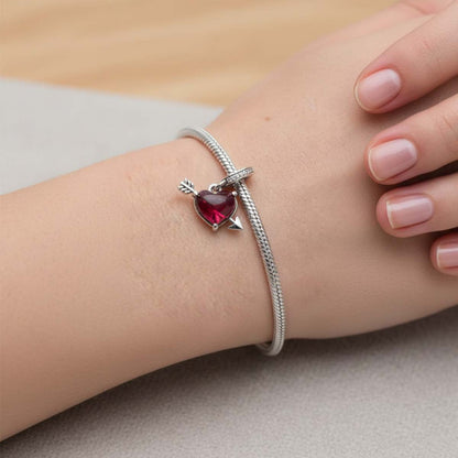 Red Heart & Arrow Murano Glass Dangle Charm  S925 Sterling Silver