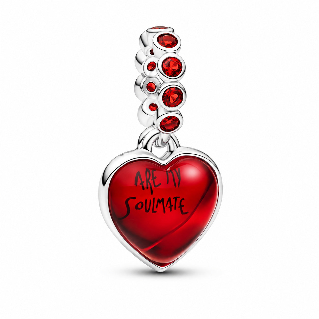 Red Murano Glass Heart Double Dangle Charm S925 Sterling Silver