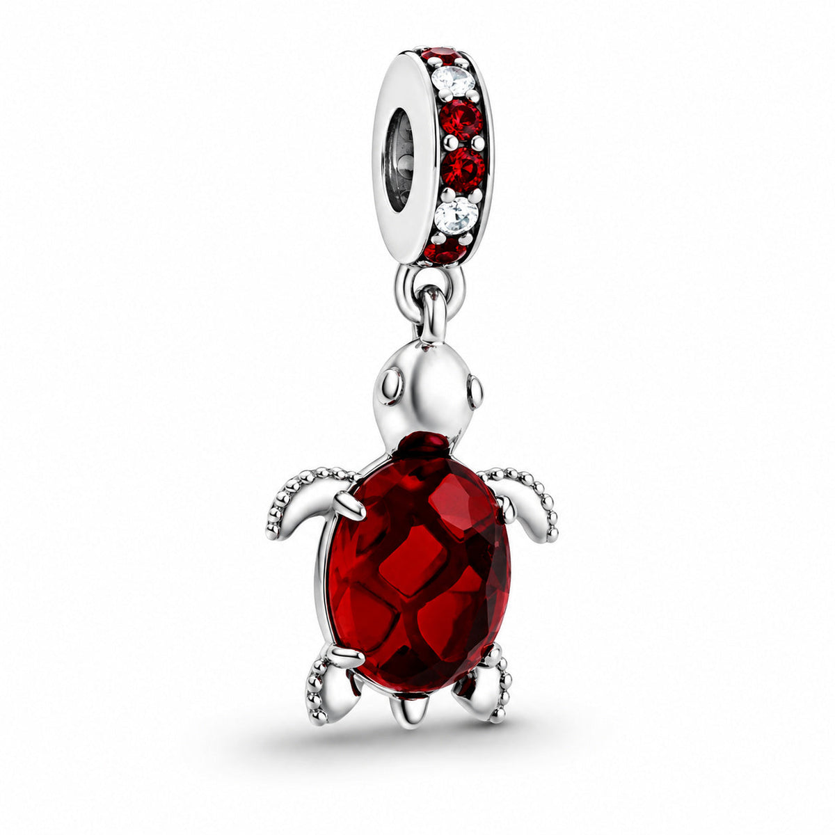 Red Murano Turtle Dangle Charm  S925 Sterling Silver