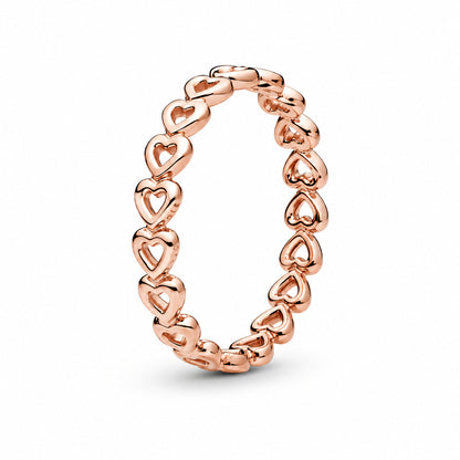 Rose Gold Band of Hearts Sterling Silver Ring