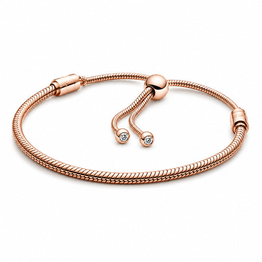 Rose Gold Moments Snake Chain Slider Bracelet S925 Sterling Silver