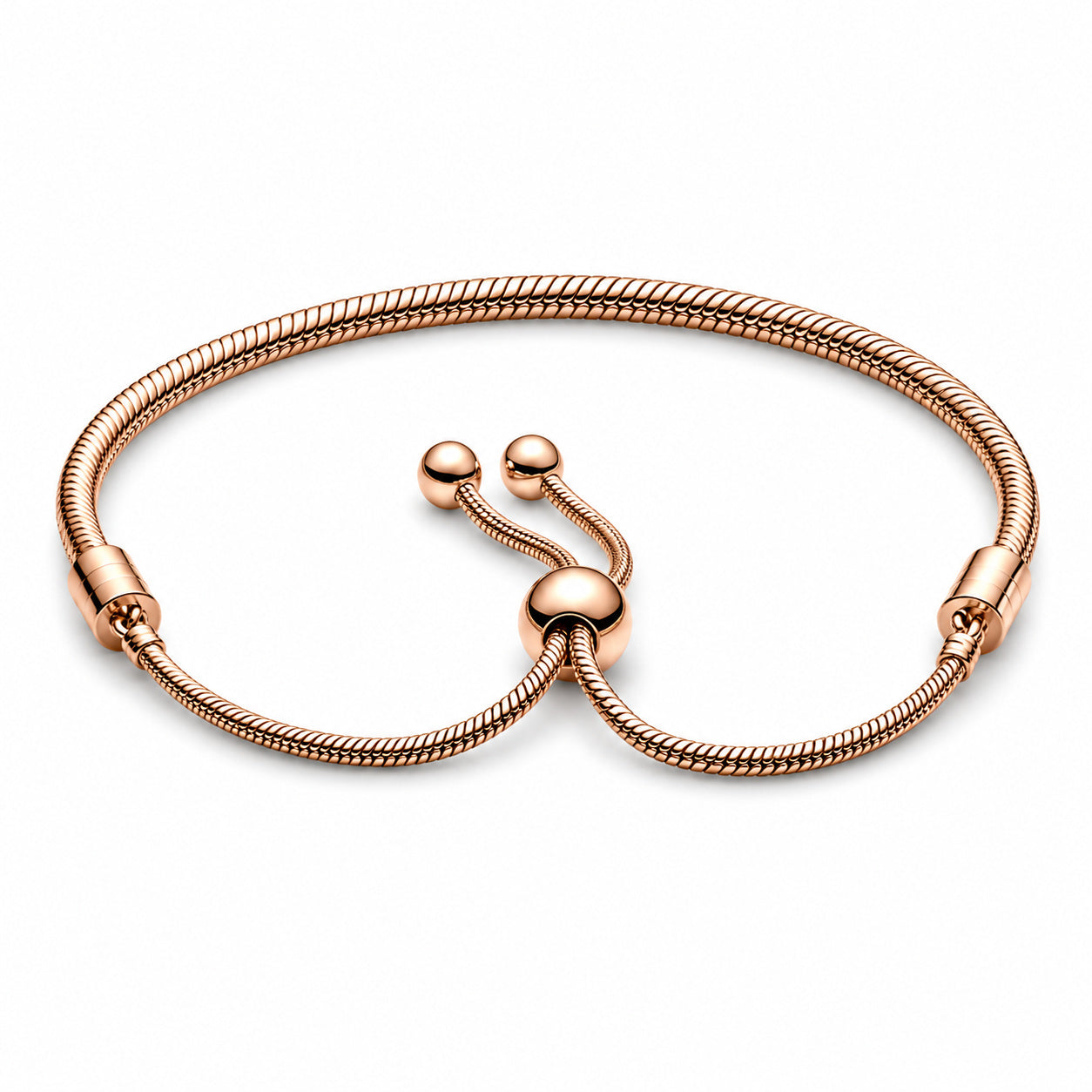 Rose Gold Moments Snake Chain Slider Bracelet S925 Sterling Silver