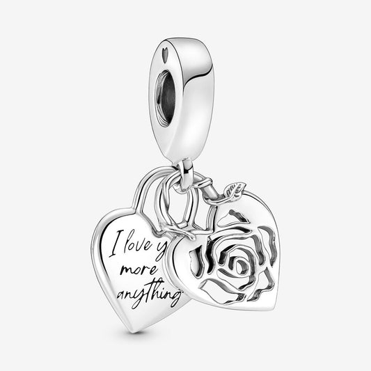 Rose Heart Padlock Dangle Charm S925 Compatible Sterling Silver Charm