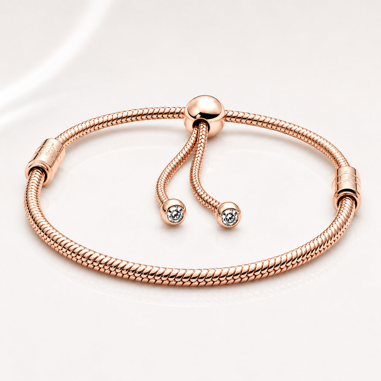Rose Gold Adjustable Snake Chain Slider Bracelet  S925 Sterling Silver