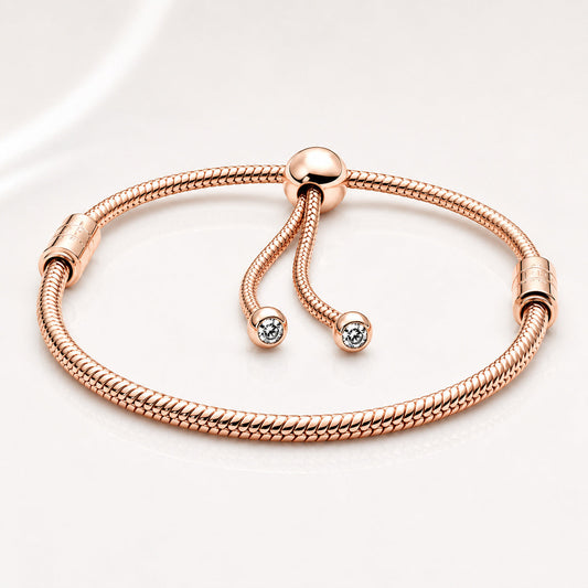 Rose Gold Adjustable Snake Chain Slider Bracelet  S925 Sterling Silver