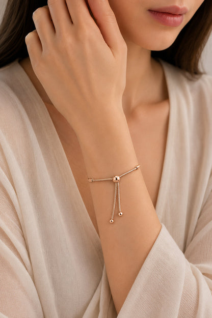 Rose Gold Adjustable Snake Chain Slider Bracelet  S925 Sterling Silver