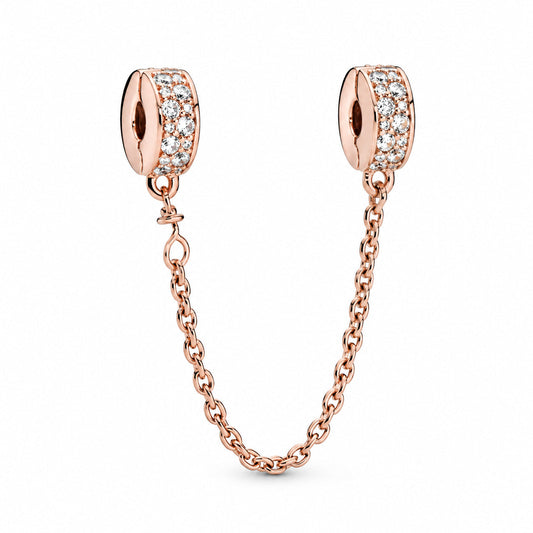 Rose Gold Elegance Safety Chain Charm S925 Sterling Silver