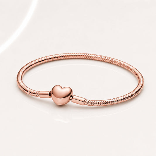 Rose Gold Heart Clasp Snake Chain Bracelet S925 sterling silver