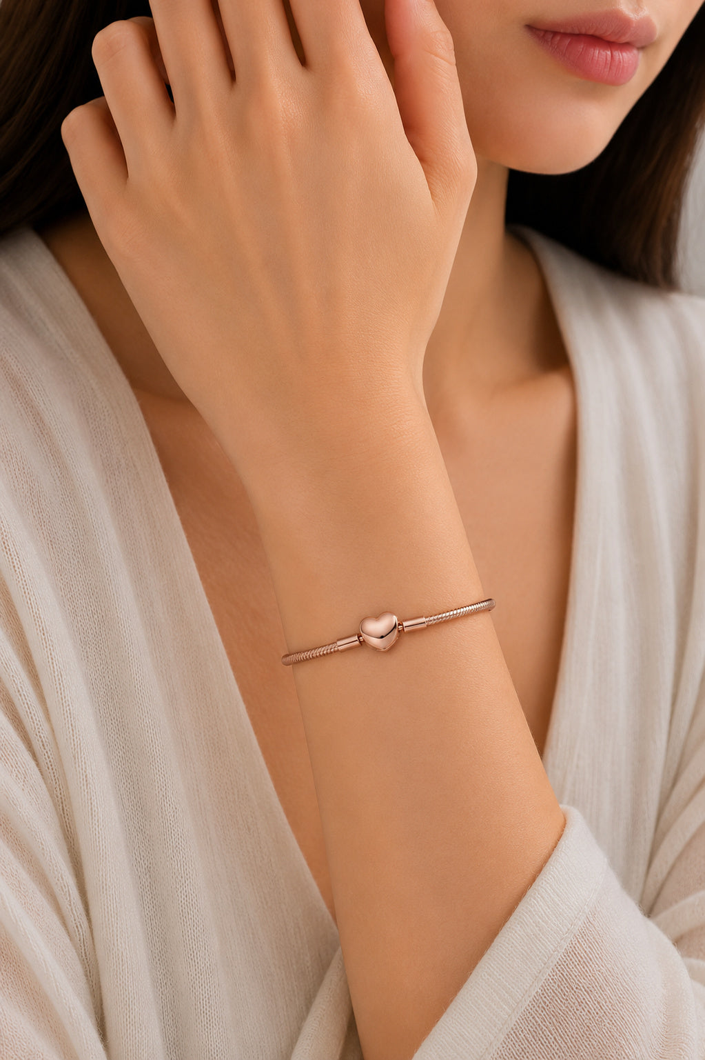 Rose Gold Heart Clasp Snake Chain Bracelet S925 sterling silver