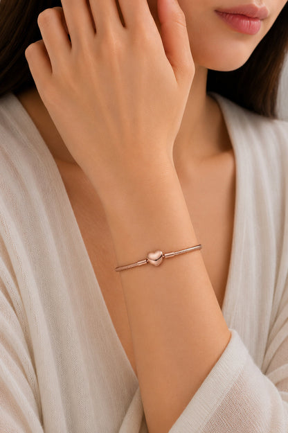 Rose Gold Heart Clasp Snake Chain Bracelet S925 sterling silver
