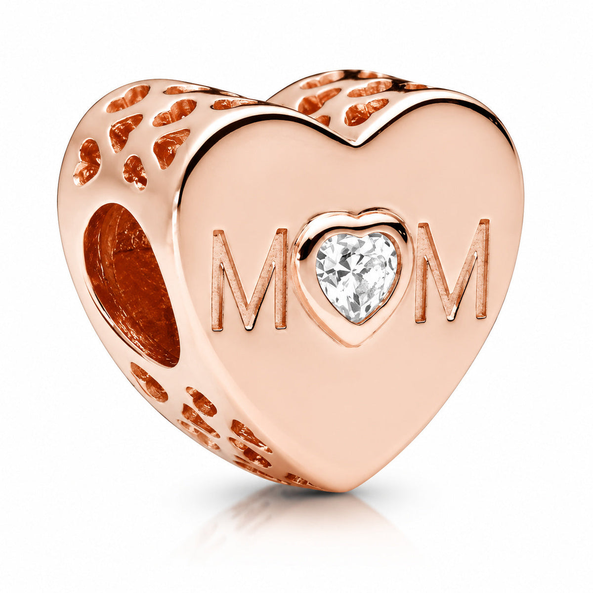 Rose Gold Mom Heart Charm  S925 Sterling Silver
