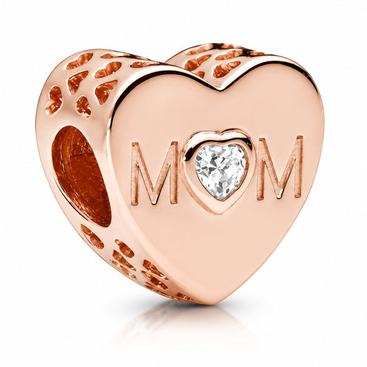 Rose Gold Mom Heart Charm  S925 Sterling Silver