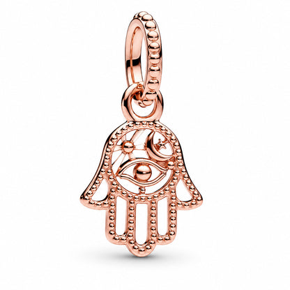 Rose Gold Protective Hamsa Hand Dangle Charm S925 Sterling Silver