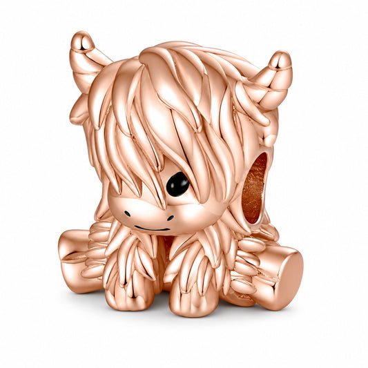 Rose Gold Scottish Highland Cow Charm  S925 Sterling Silver