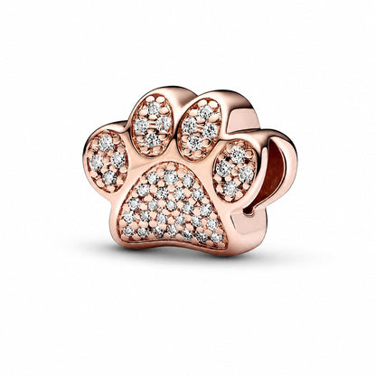 Rose Gold Sparkling Paw Print Charm S925 Sterling Silver