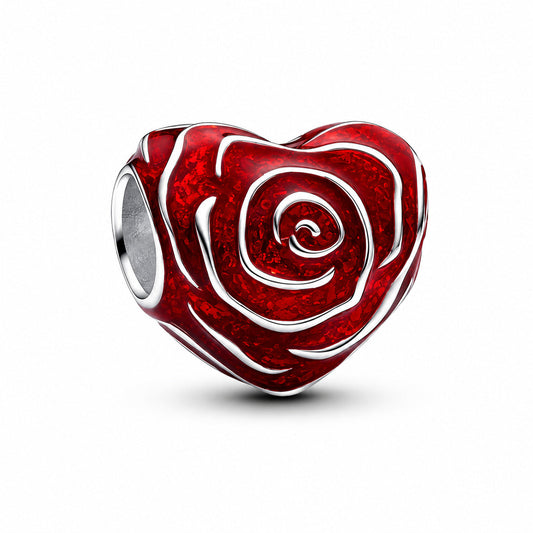 Rose Heart Charm  S925 Sterling Silver