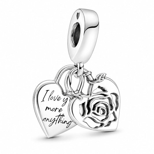 Rose Heart Padlock Dangle Charm S925 Compatible Sterling Silver Charm