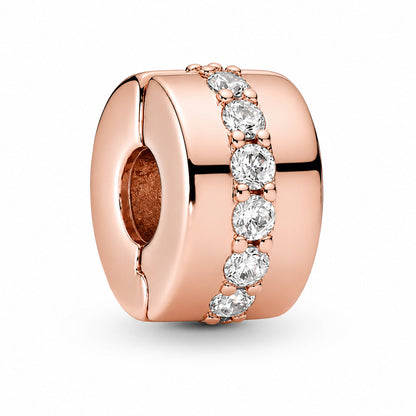 Rose gold Sparkling clear Row clip Charm  S925 Sterling Silver