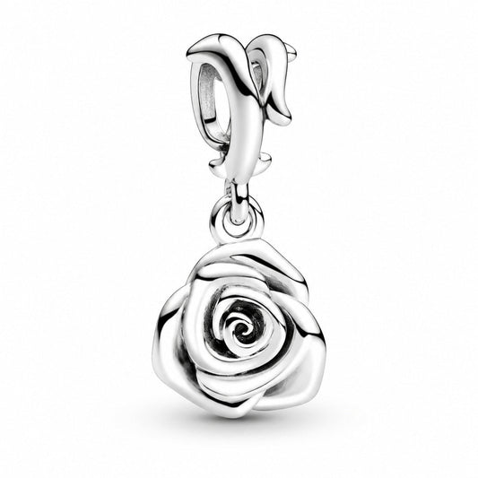 Rose in Bloom Dangle Charm S925 Sterling Silver