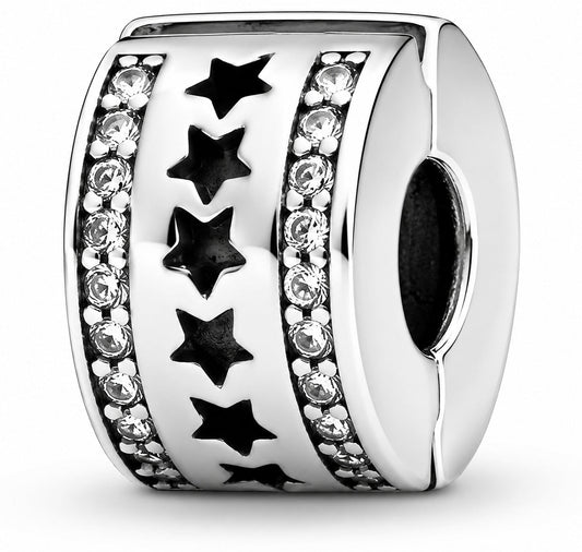 Row of Stars Clip Charm  S925 Sterling Silver