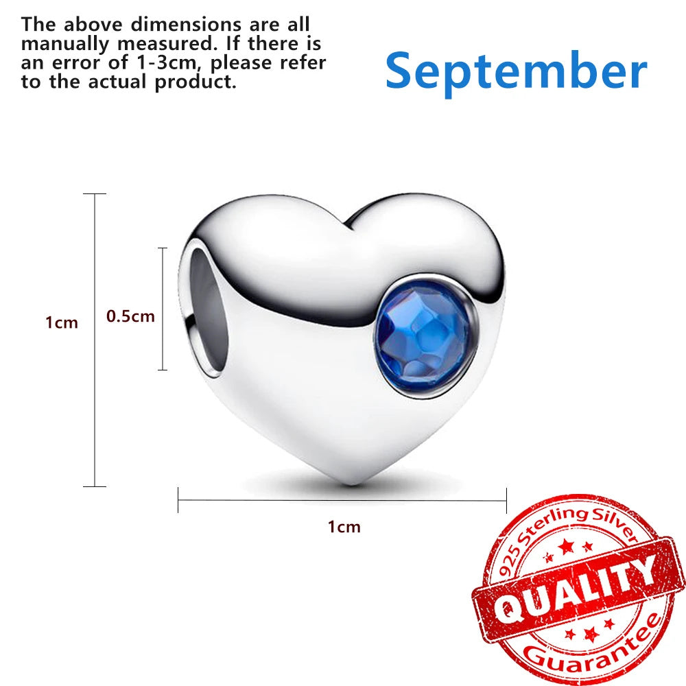 Birthstone Hearts Bracelet Charm S925 Sterling Silver