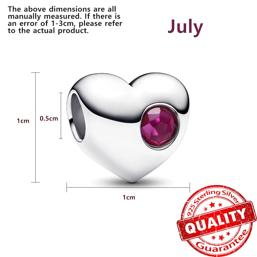 Birthstone Hearts Bracelet Charm S925 Sterling Silver