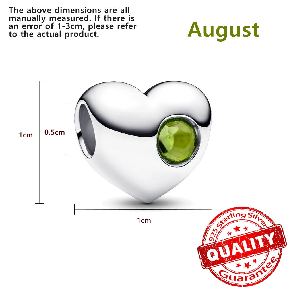 Birthstone Hearts Bracelet Charm S925 Sterling Silver