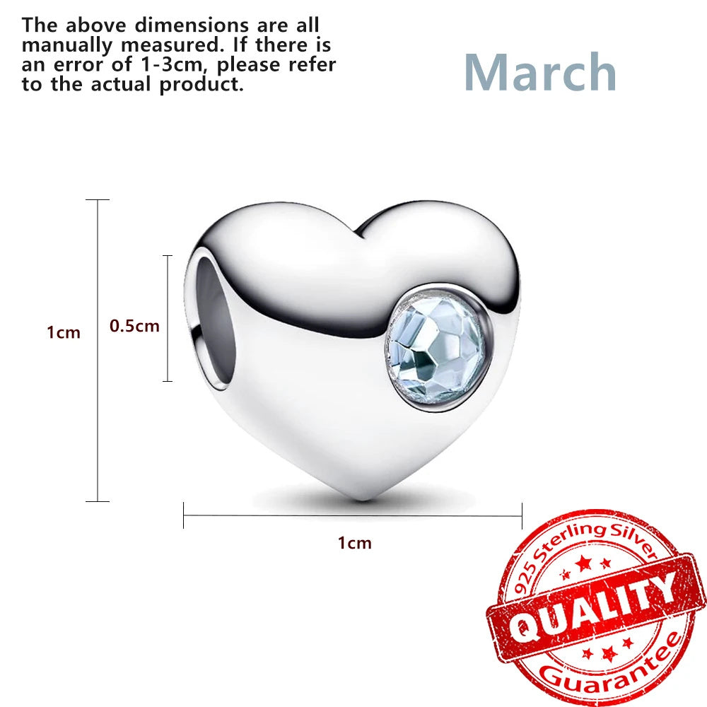 Birthstone Hearts Bracelet Charm S925 Sterling Silver