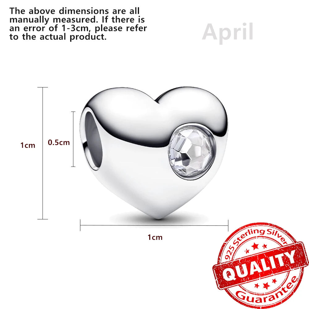 Birthstone Hearts Bracelet Charm S925 Sterling Silver
