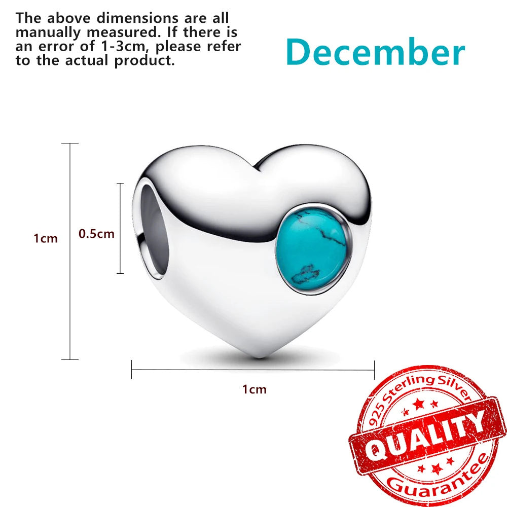 Birthstone Hearts Bracelet Charm S925 Sterling Silver