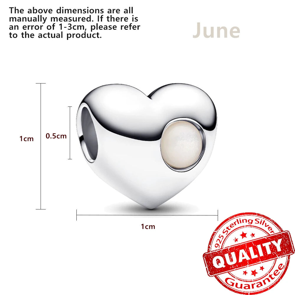 Birthstone Hearts Bracelet Charm S925 Sterling Silver