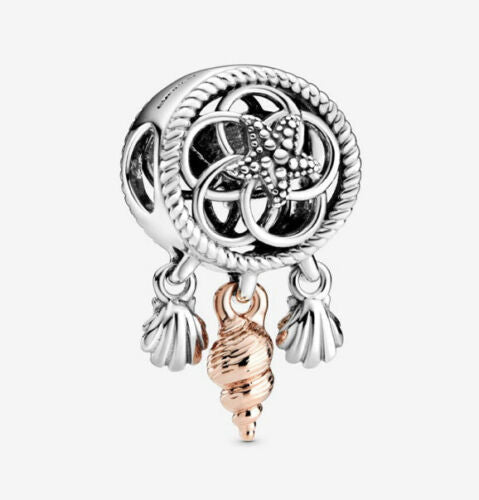 Ocean Sea Life Seashell Dreamcatcher Charm Hallmarked S925 Sterling Silver