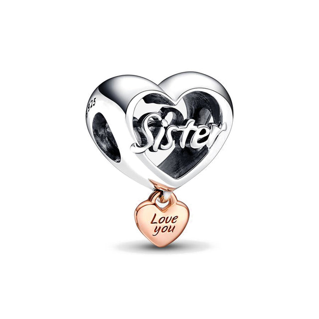 Love You Sister Heart Charm S925 Sterling Silver