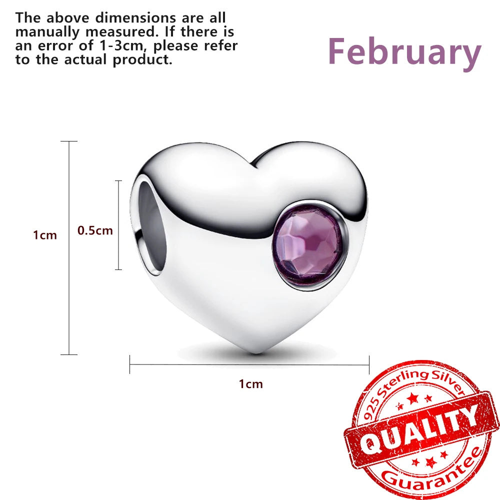 Birthstone Hearts Bracelet Charm S925 Sterling Silver