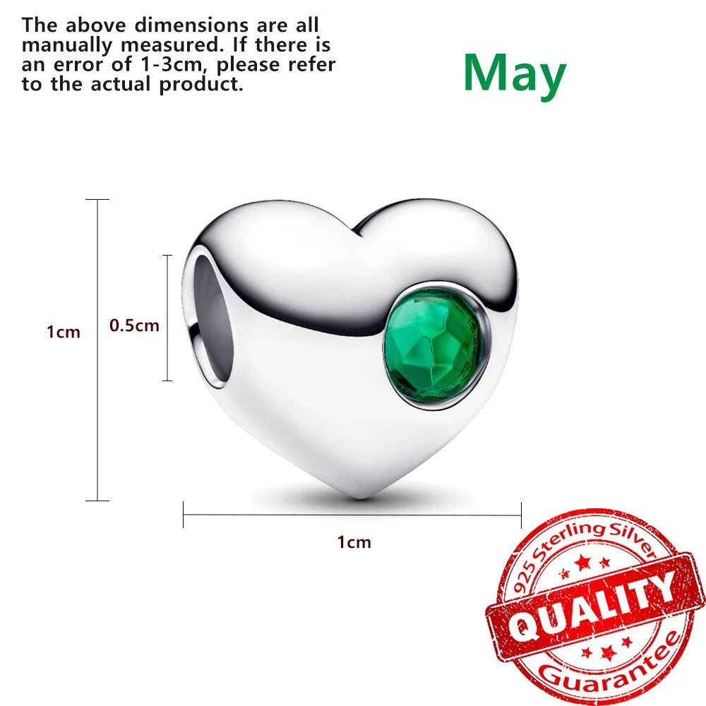 Birthstone Hearts Bracelet Charm S925 Sterling Silver