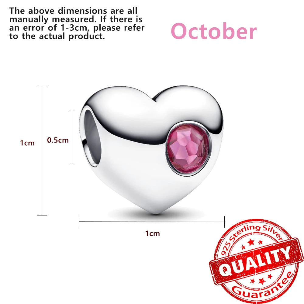 Birthstone Hearts Bracelet Charm S925 Sterling Silver
