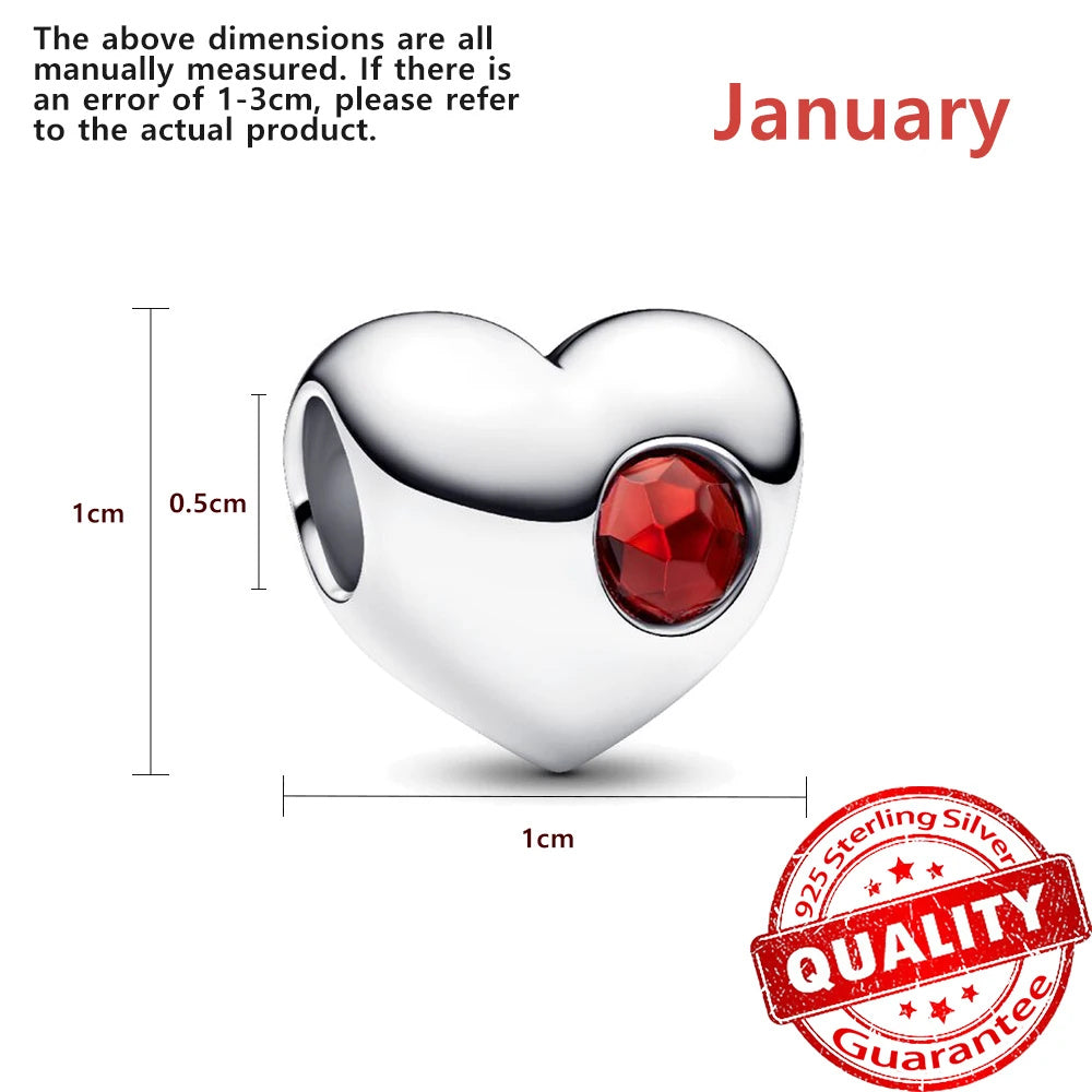 Birthstone Hearts Bracelet Charm S925 Sterling Silver