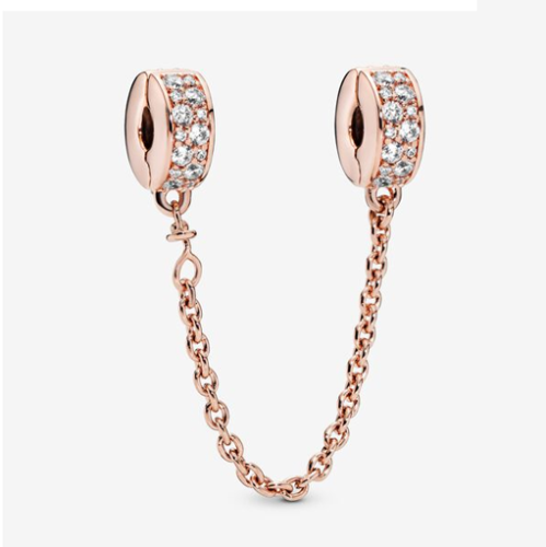 Rose Gold Elegance Safety Chain Charm S925 Sterling Silver