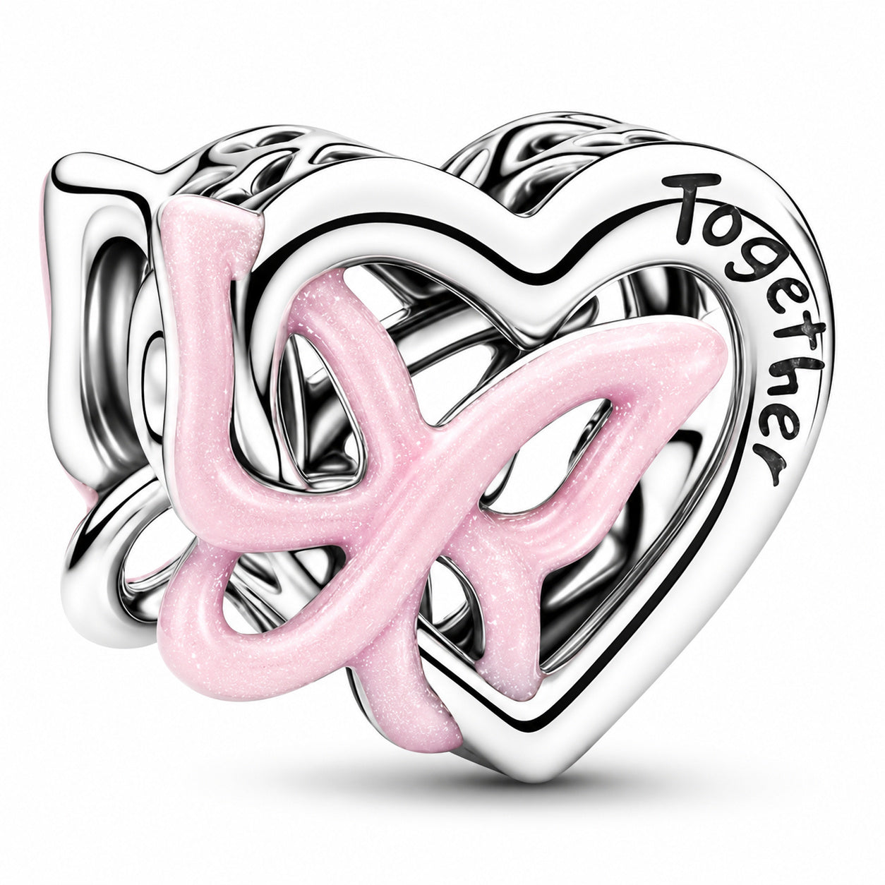 Silver Entwined Heart & Butterfly Charm S925 Sterling Silver