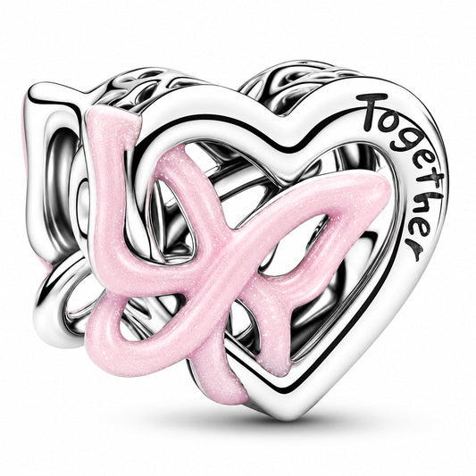 Silver Entwined Heart & Butterfly Charm S925 Sterling Silver