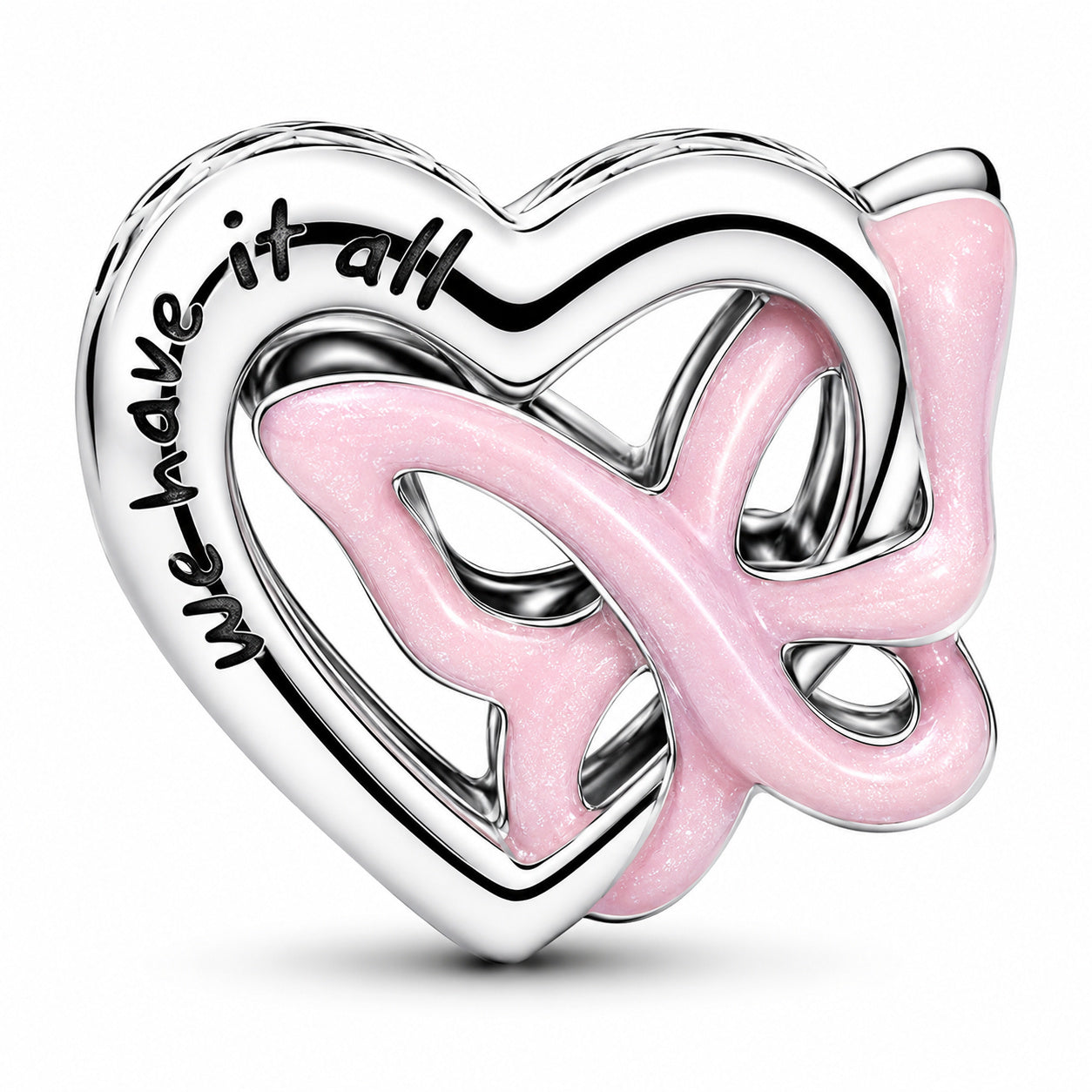 Silver Entwined Heart & Butterfly Charm S925 Sterling Silver