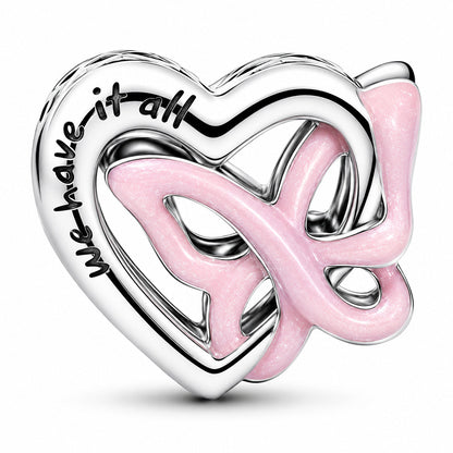 Silver Entwined Heart & Butterfly Charm S925 Sterling Silver