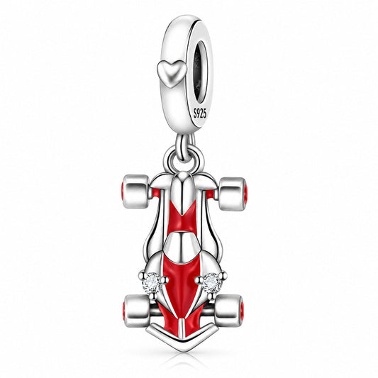 Silver Red Race Car Charm  S925 Sterling Silver