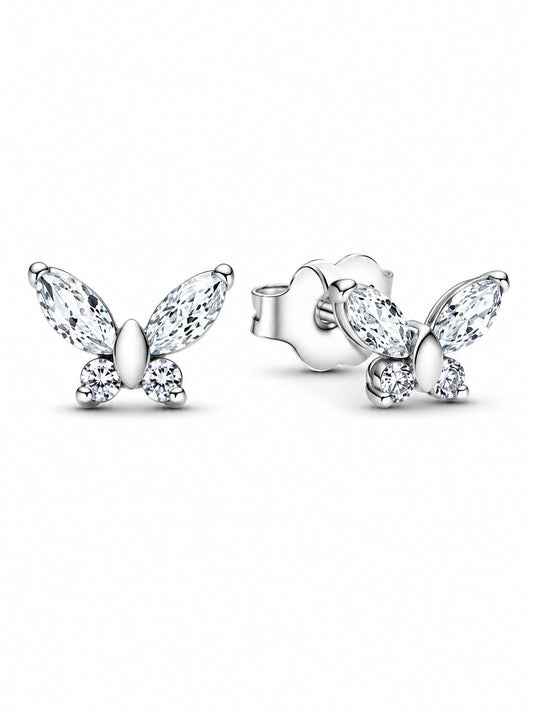 Sterling Silver Sparkling Butterfly Stud Earrings