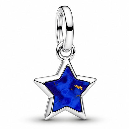 Silver & Blue Star Mini Dangle Charm  S925 Sterling Silver