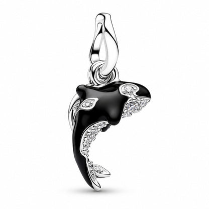Silver & Cubic Zirconia Orca Dangle Charm  S925 Sterling Silver